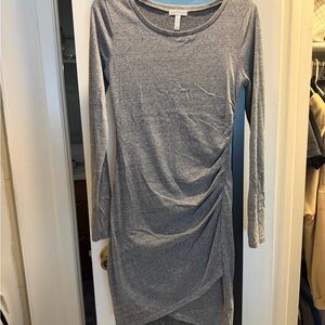 Leith cotton Long-Sleeve Ruched Grey Dress